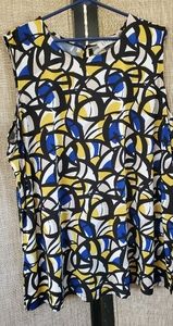 2x sleeveless dress top, geometric design